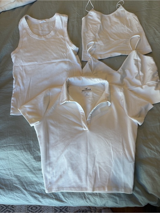 Hollister Tops - Hollister White Ribbed Polo Crop + 3 White Layering Tops